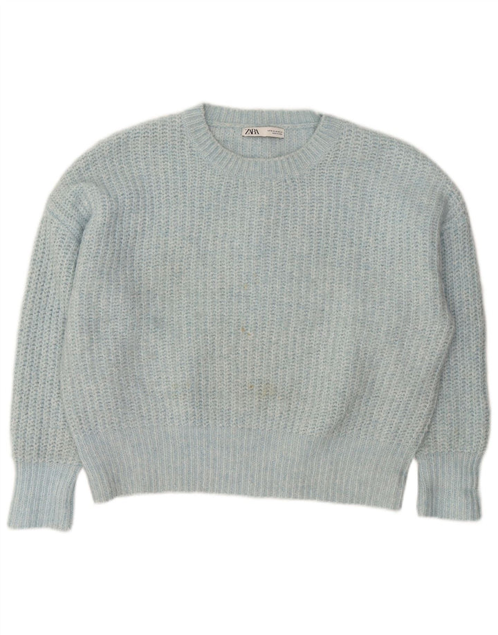 Zara Dame Oversized Boat Neck Jumper Sweater UK 14 Medium Blue Polyester