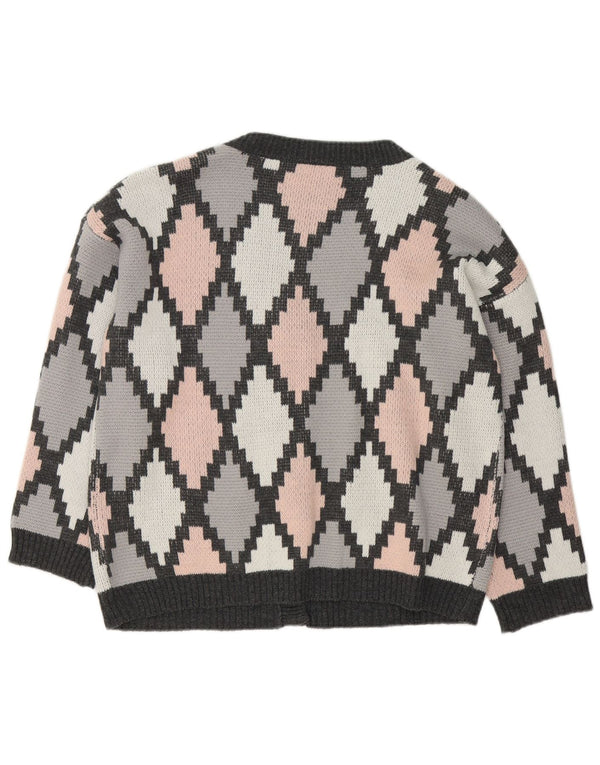 Shein Dame Cardigan Sweater UK 18 XL Grå Argyle/Diamond Akryl