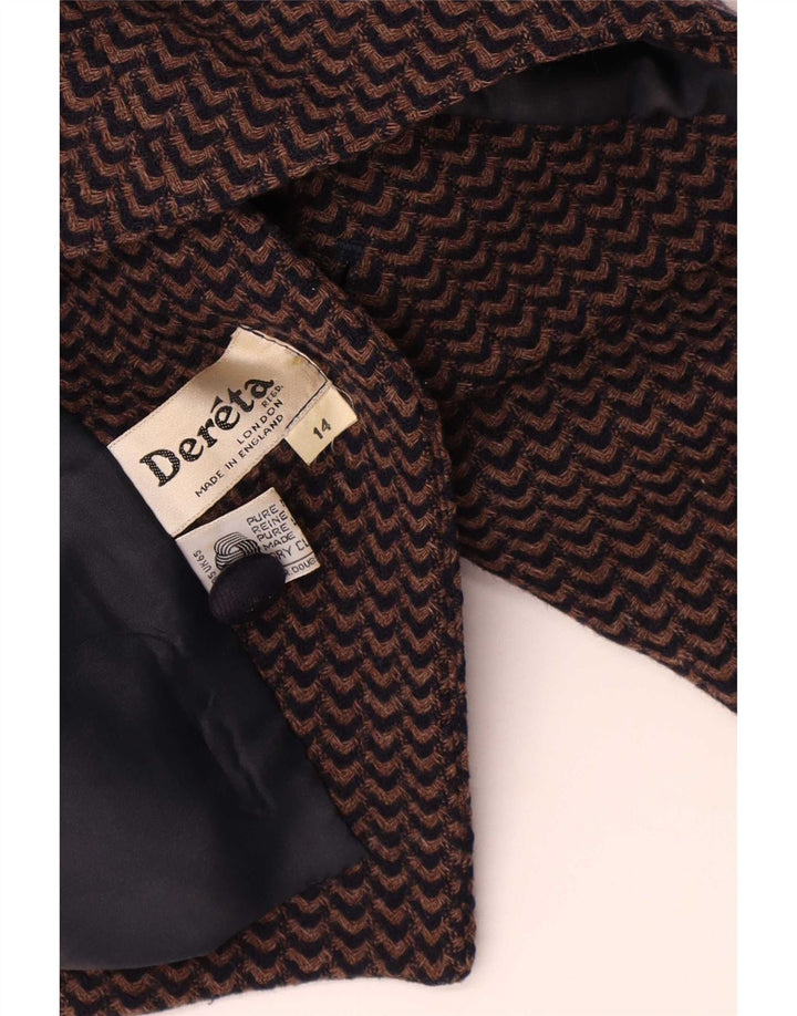 Dereta Dame 1 Knap Blazer Jacket UK 14 Medium Brun Chevron Virgin Wool