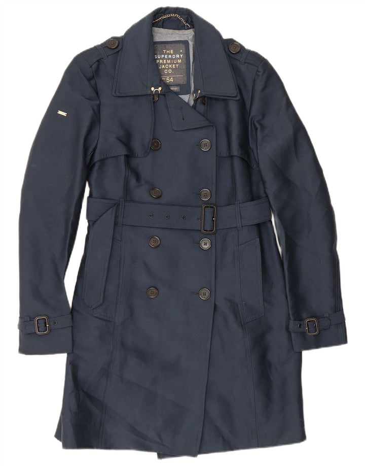 Superdry Trench Coat til kvinder UK 12 Medium Navy Blue Polyester