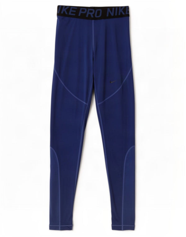Nike Dame Dri Fit Grafiske Leggings UK 12 Medium Blue Colourblock