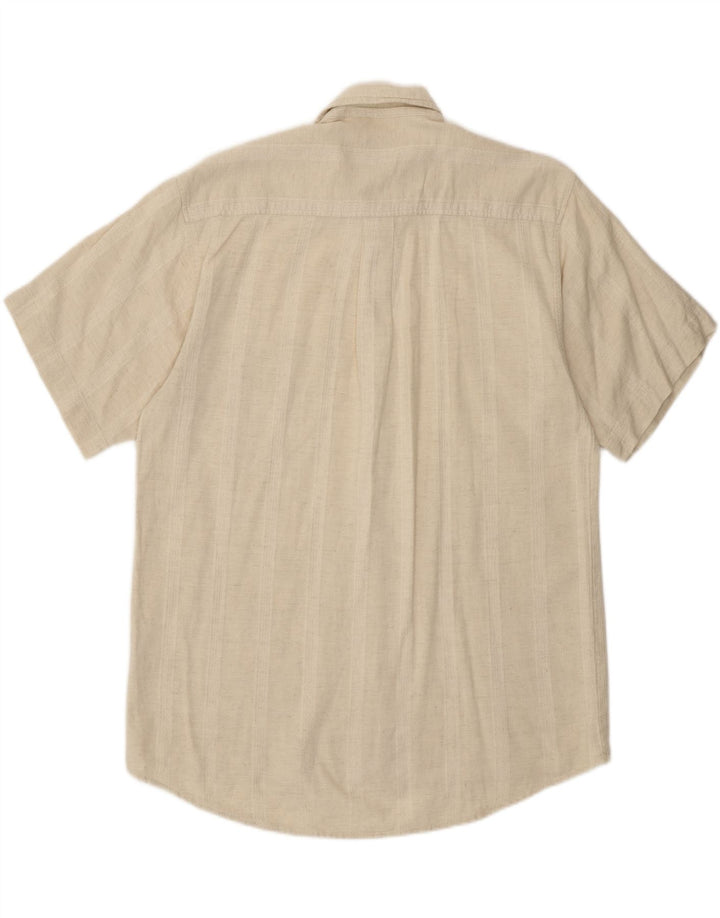 PACO CALVARI Mens Short Sleeve Shirt Medium Beige Striped Cotton Vintage Paco Calvari and Second-Hand Paco Calvari from Messina Hembry 