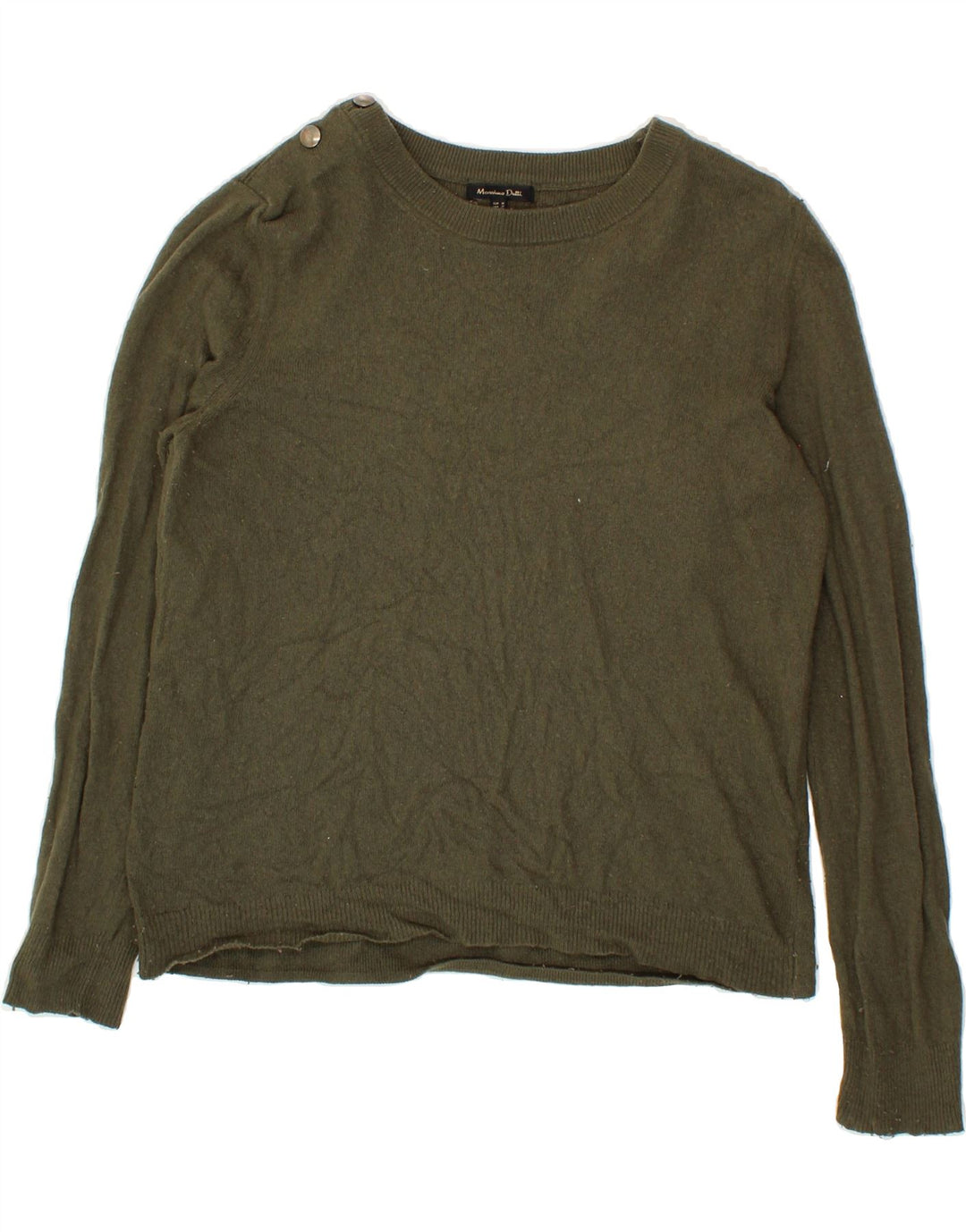 MASSIMO DUTTI Womens Boat Neck Jumper Sweater UK 14 Medium Khaki Wool Vintage Massimo Dutti and Second-Hand Massimo Dutti from Messina Hembry 