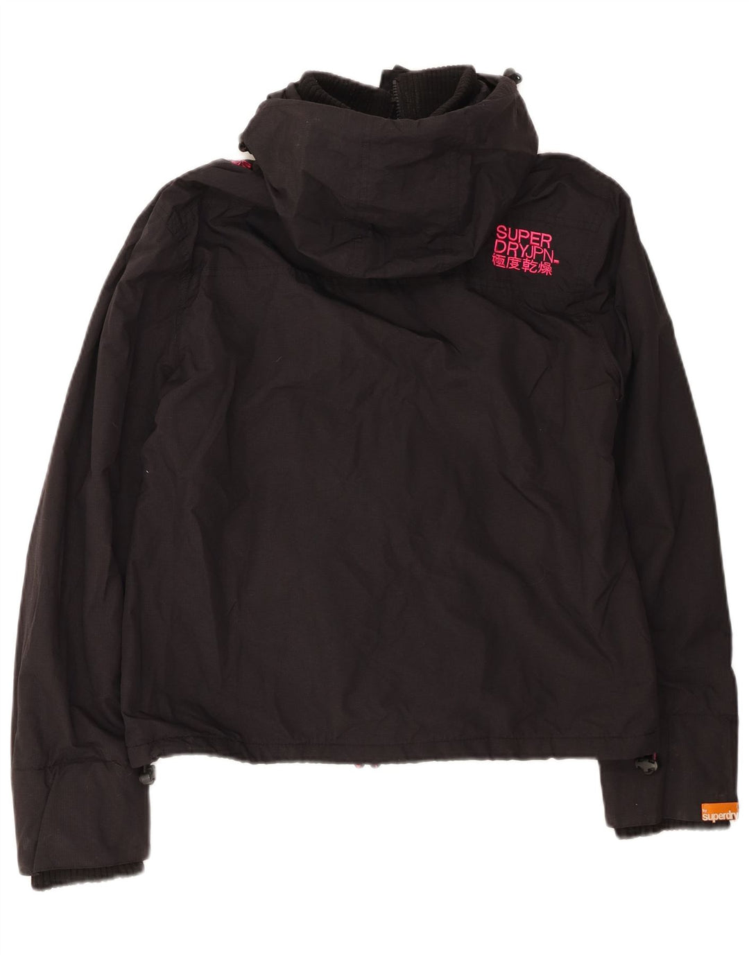 Superdry vindjakkejakke med hætte til kvinder UK 18 XL sort nylon