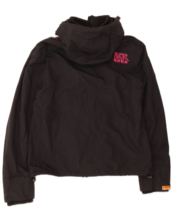 Superdry vindjakkejakke med hætte til kvinder UK 18 XL sort nylon