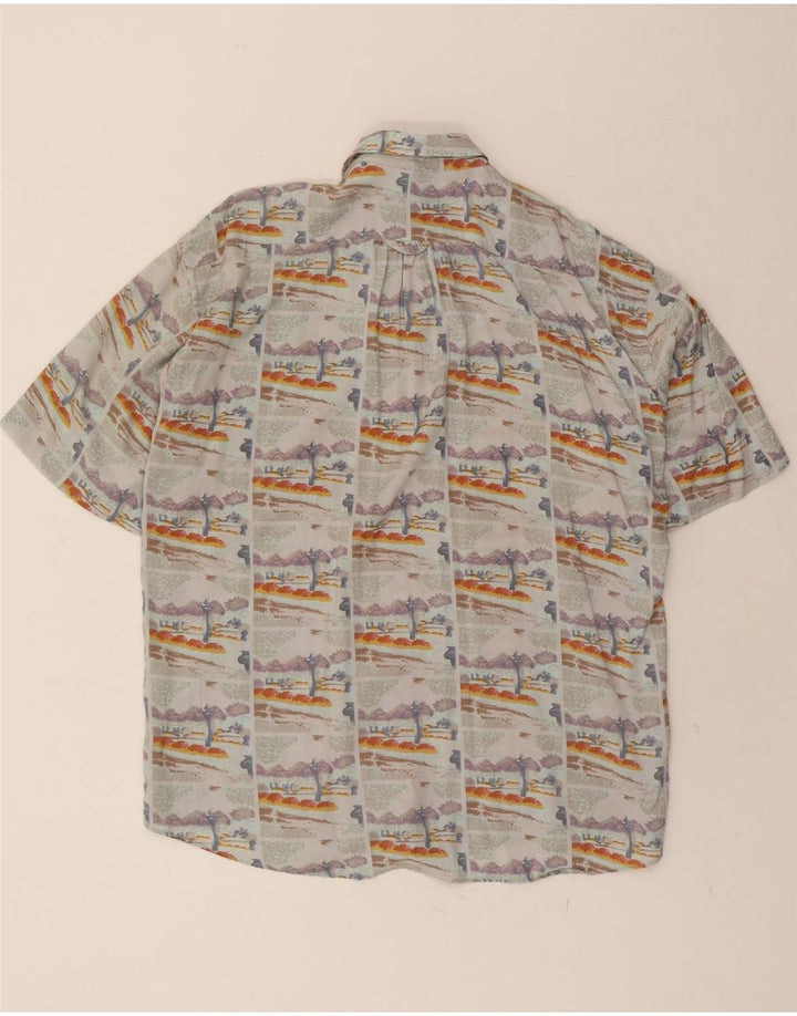 VINTAGE Mens Abstract Pattern Short Sleeve Shirt Large Grey Vintage Vintage and Second-Hand Vintage from Messina Hembry 