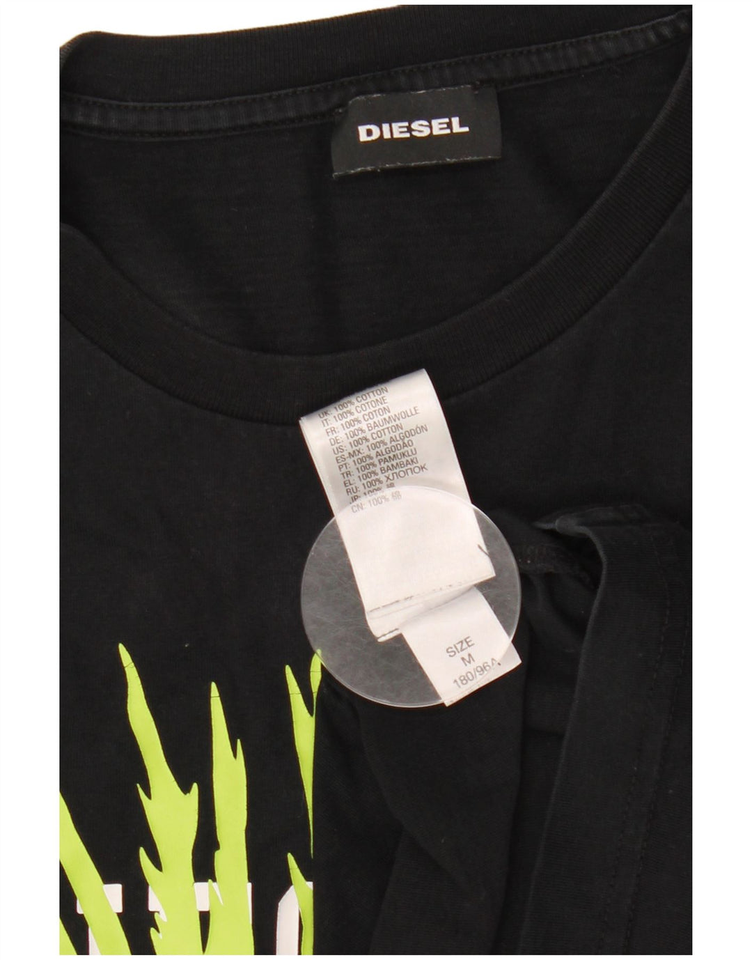 DIESEL Dame Grafisk T-Shirt Top UK 14 Medium Sort Bomuld