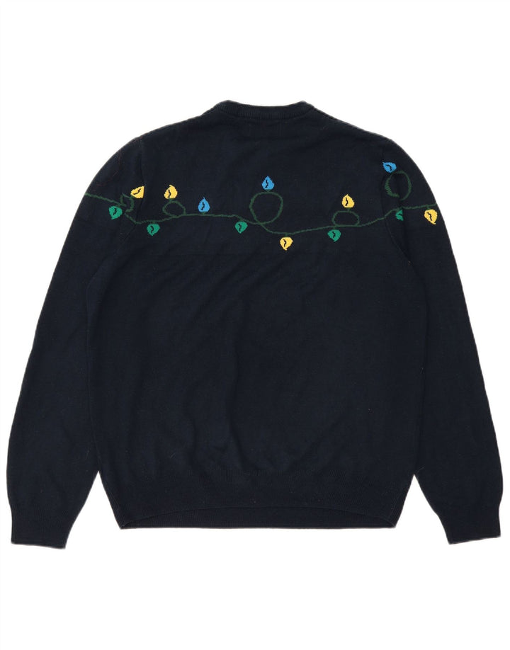 Marks & Spencer Herre grafisk rund hals sweater stor marineblå
