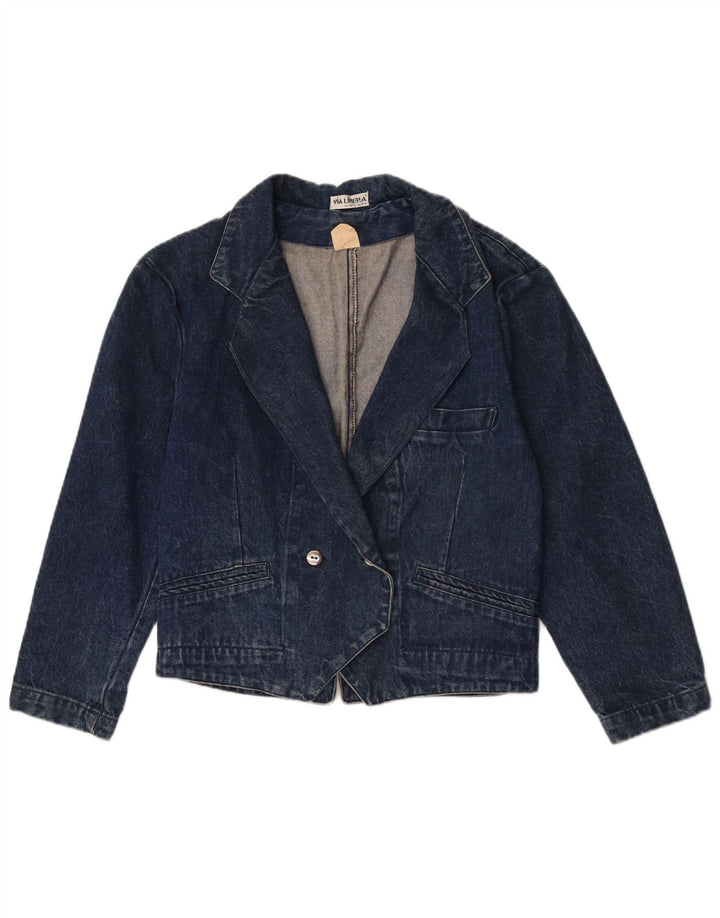 Vintage Dame Dobbeltradet Denim Blazer Jacket UK 14 Medium Blue Bomuld