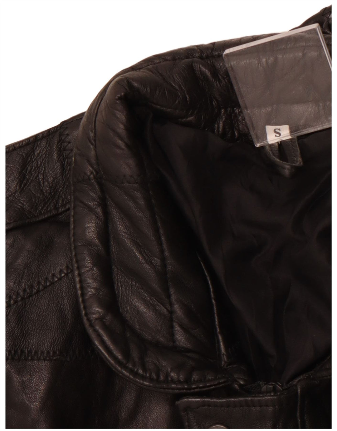 VINTAGE Herre Military Loose Fit Læderjakke UK 36 Small Black Patchwork