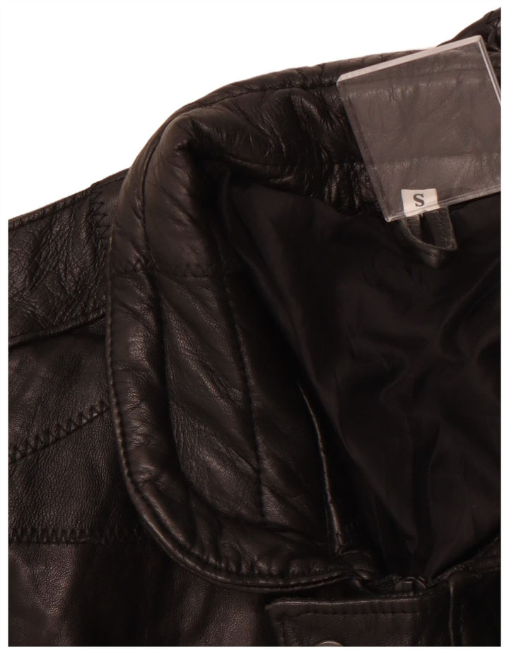 VINTAGE Herre Military Loose Fit Læderjakke UK 36 Small Black Patchwork