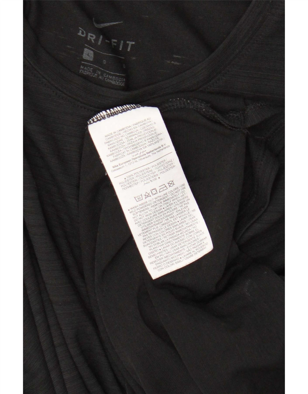 Nike Dame Dri Fit Top Langærmet UK 16 Stor sort stribet polyester
