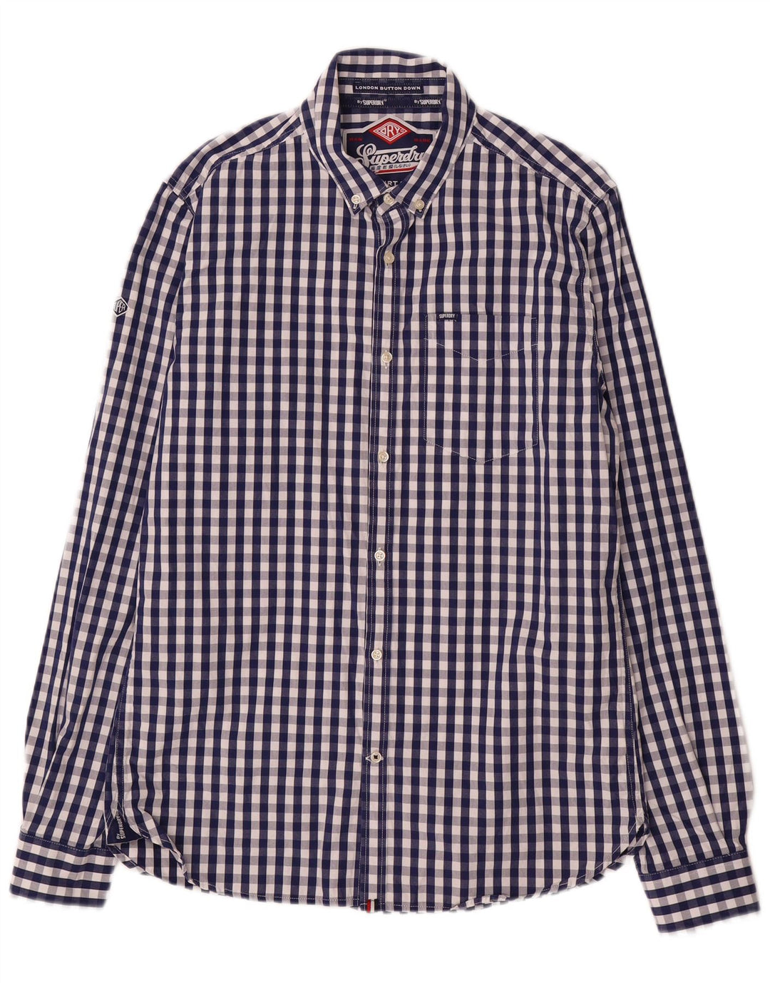 Superdry Herreskjorte Stor marineblå Gingham Bomuld