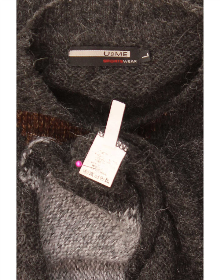 Vintage herre rund hals sweater stor grå Argyle/diamant akryl