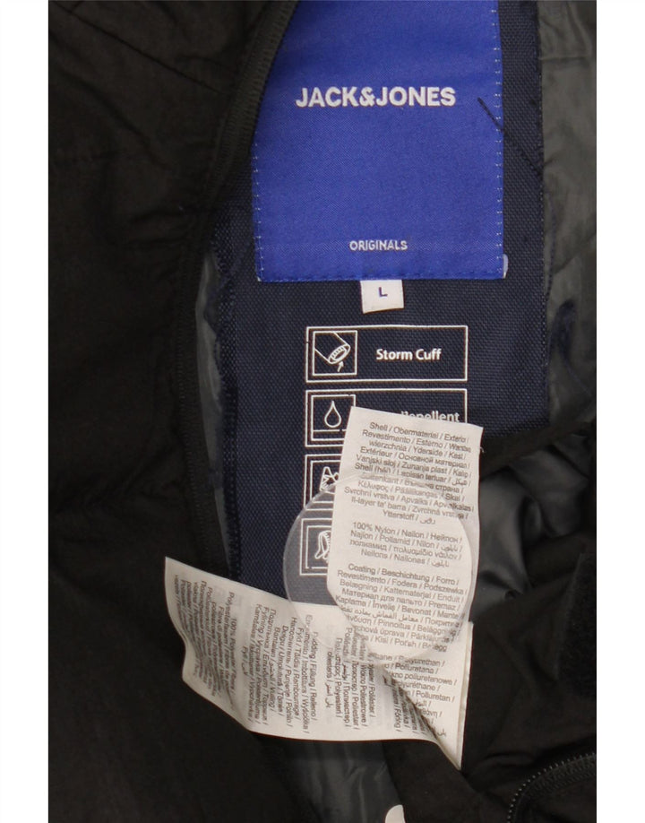 JACK & JONES Herre hættepolstret jakke UK 40 Stor sort nylon