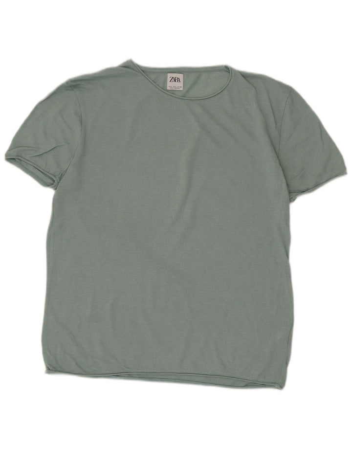 Zara Herre T-Shirt Top Stor Grøn Bomuld