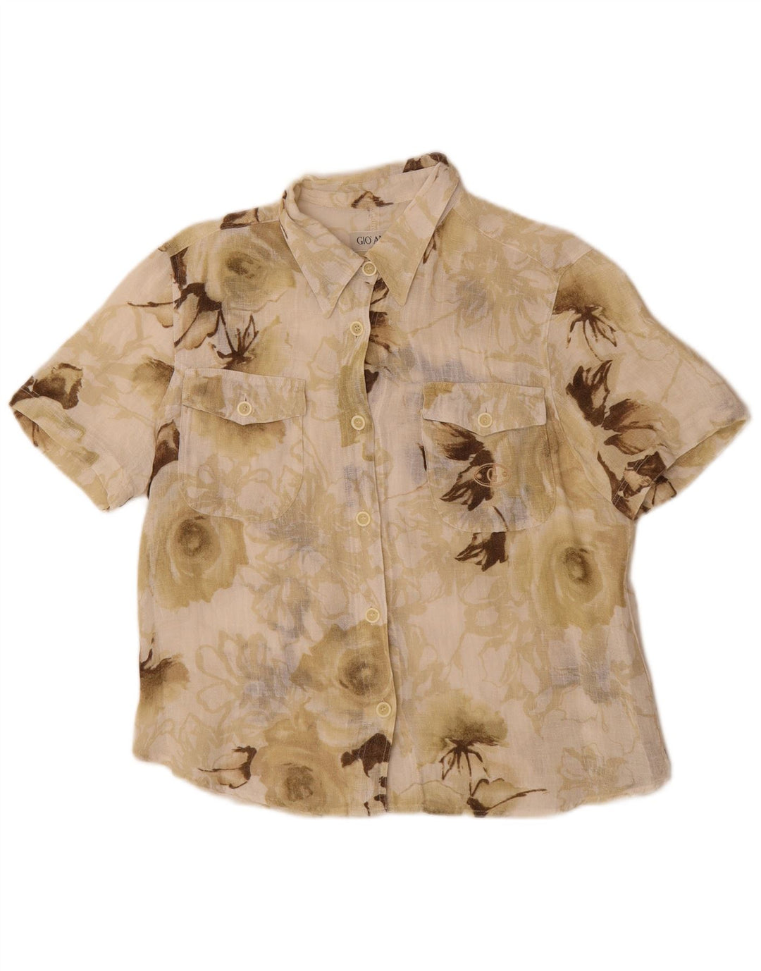 Gio Anna Dame Se Through Kortærmet Skjorte IT 44 Medium Beige Floral