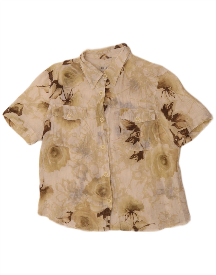 Gio Anna Dame Se Through Kortærmet Skjorte IT 44 Medium Beige Floral