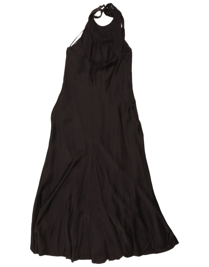 Monsoon Dame Maxi Halter Dress UK 16 Large Black Silk
