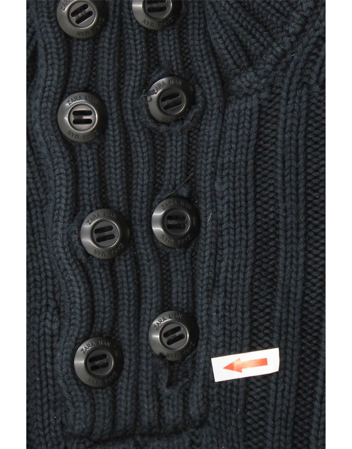 Zara Herre Button Neck Jumper Sweater Stor Marineblå Bomuld