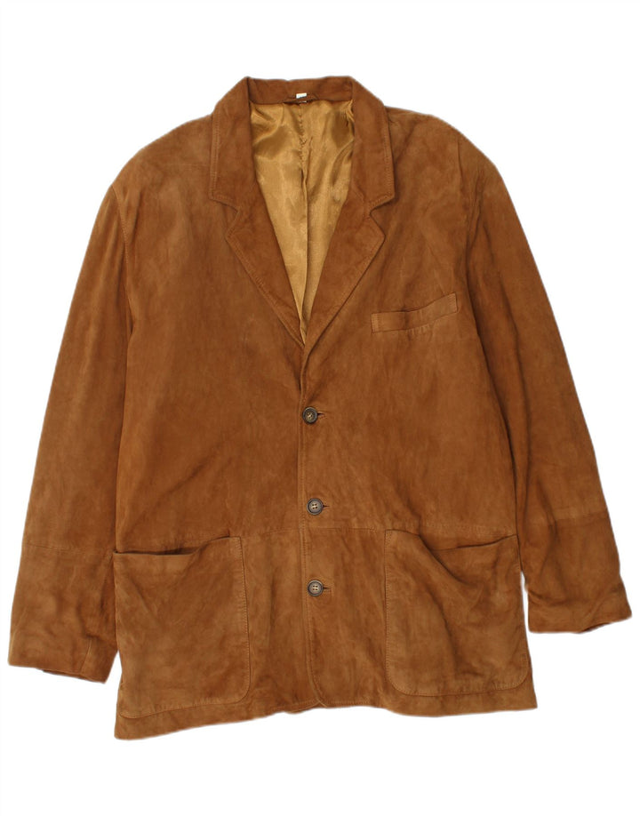 Vintage herre 3 knap ruskind blazerjakke IT 48 medium brunt læder