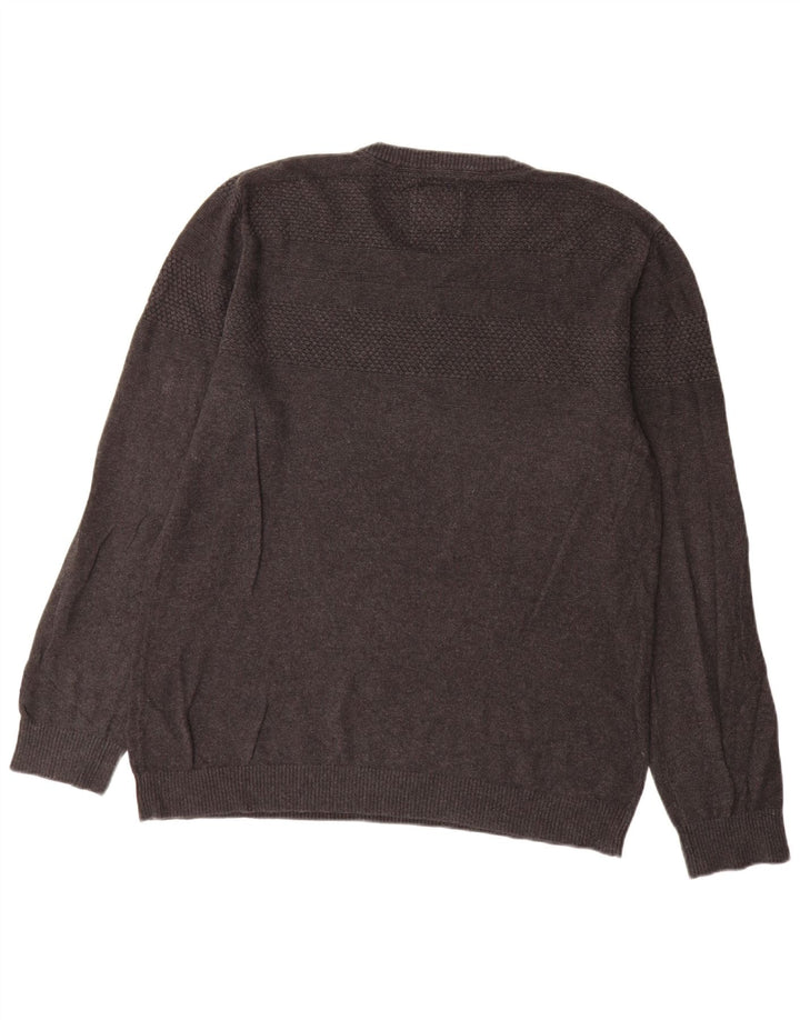 Fedt ansigt herre rund hals sweater stor grå bomuld