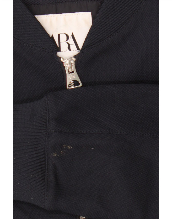 ZARA Womens Bomber Jacket UK 14 Medium Navy Blue Polyester Vintage Zara and Second-Hand Zara from Messina Hembry 