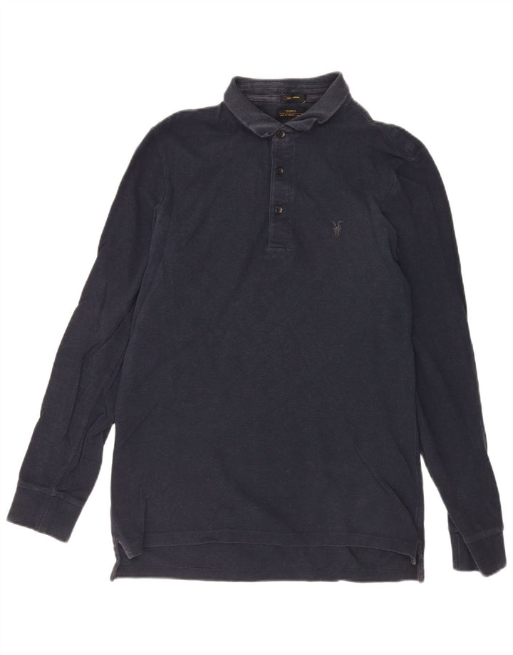 All Saints Langærmet Polo Shirt til mænd Medium Navyblå Bomuld