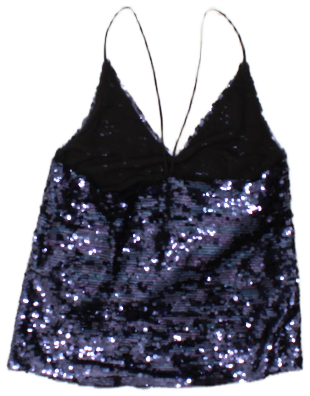 Zara Dame Paillet Cami Top UK 10 Small Blue Polyester