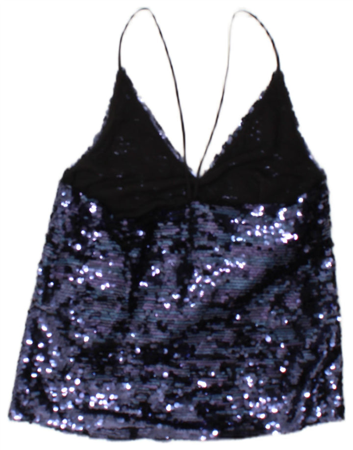 Zara Dame Paillet Cami Top UK 10 Small Blue Polyester