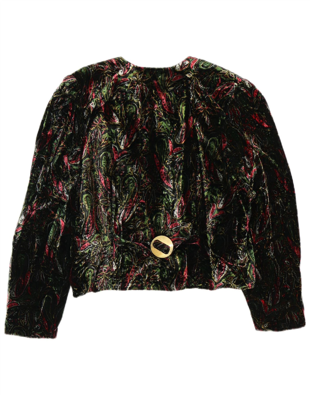 Vintage Dame Crop 4 Button Blazer Jacket UK 12 Medium Green Floral Retro