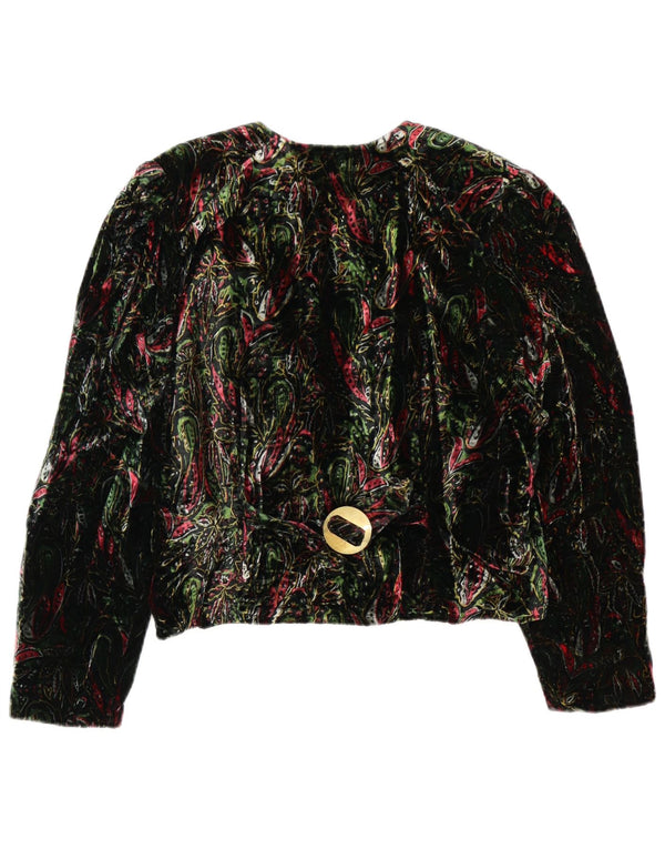 Vintage Dame Crop 4 Button Blazer Jacket UK 12 Medium Green Floral Retro