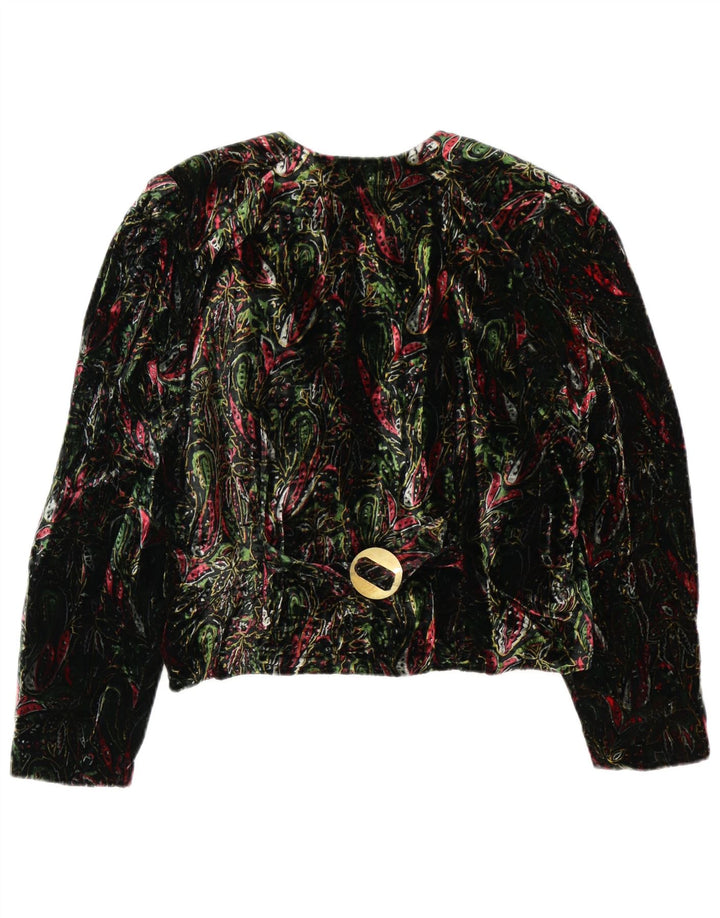 Vintage Dame Crop 4 Button Blazer Jacket UK 12 Medium Green Floral Retro