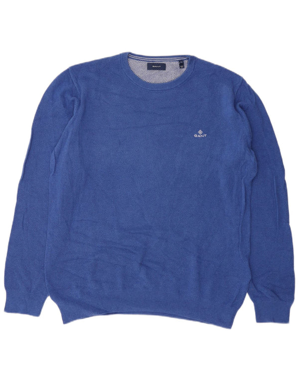 Gant Mens Crew Neck Jumper Sweater XL Blue Cotton