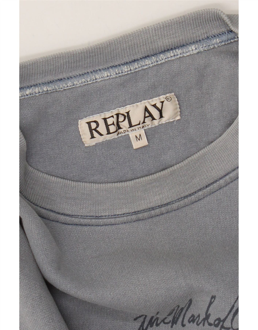REPLAY Womens Graphic Sweatshirt Jumper UK 14 Medium Blue Cotton Vintage Replay and Second-Hand Replay from Messina Hembry 