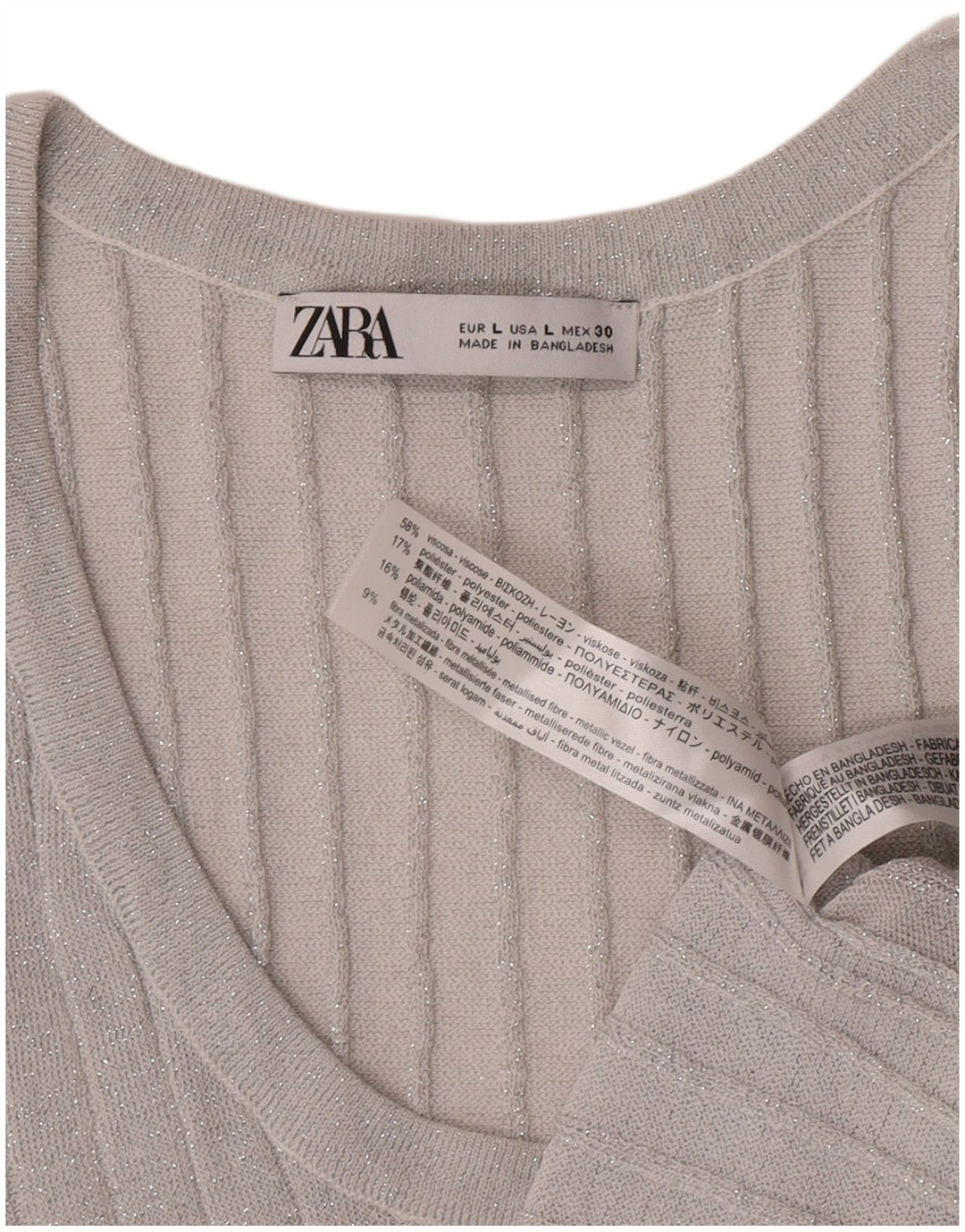 Zara Damevest Top UK 14 Large Silver Flecked Viscose