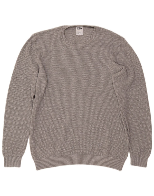 ZARA Herre sweater med rund hals XL Grå bomuld