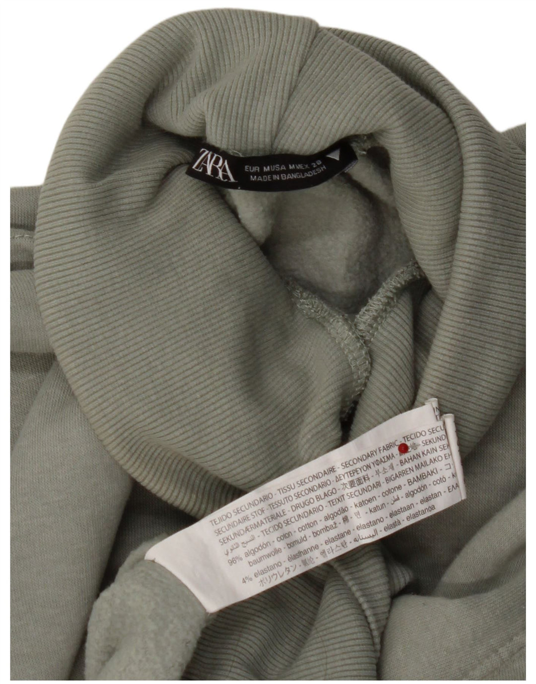 Zara Womens Crop Roll Neck Sweatshirt Jumper UK 14 Medium Green Bomuld