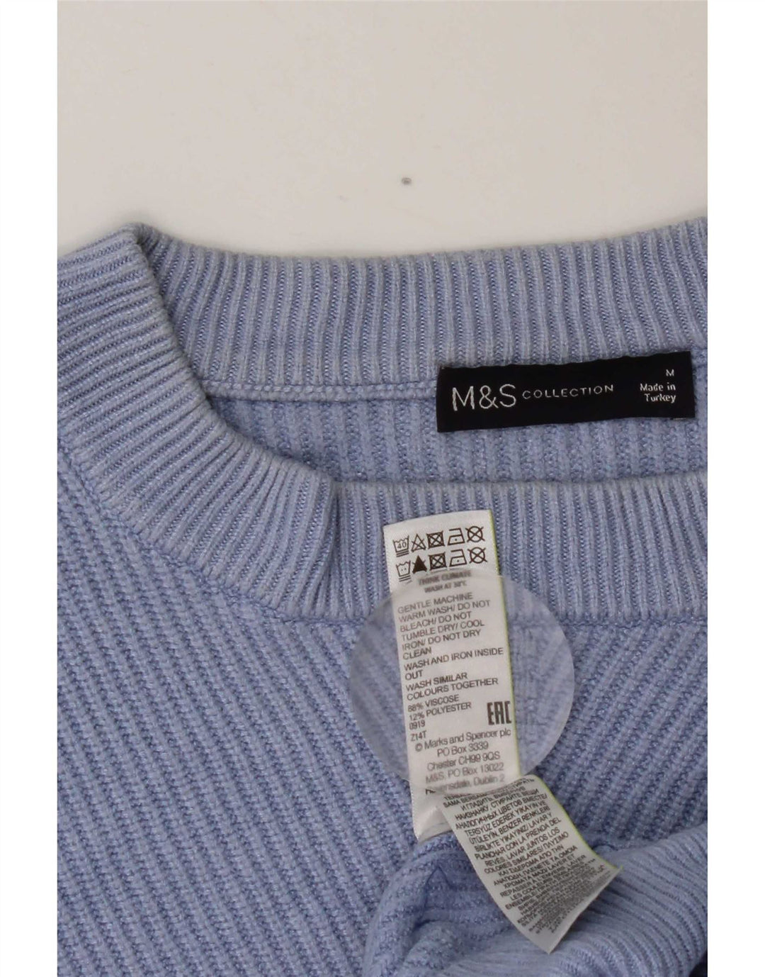 MARKS & SPENCER Dame Crop Crew Neck sweater UK 14 Medium Blue