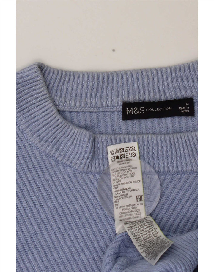 MARKS & SPENCER Dame Crop Crew Neck sweater UK 14 Medium Blue