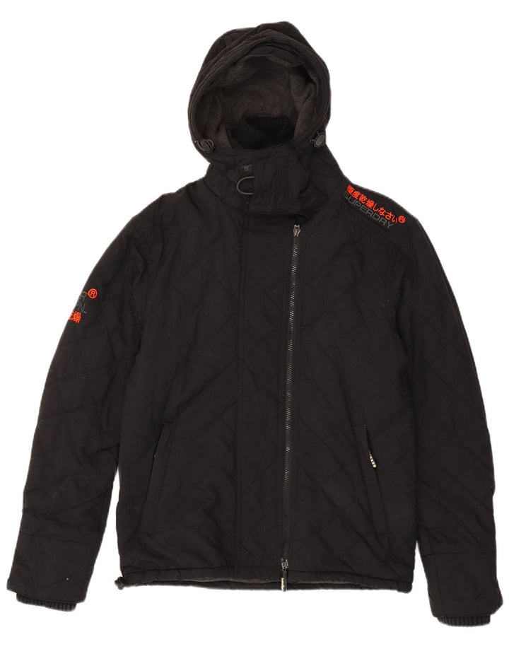 SUPERDRY Mens Windcheater Hooded Windbreaker Jacket UK 36 Small Black