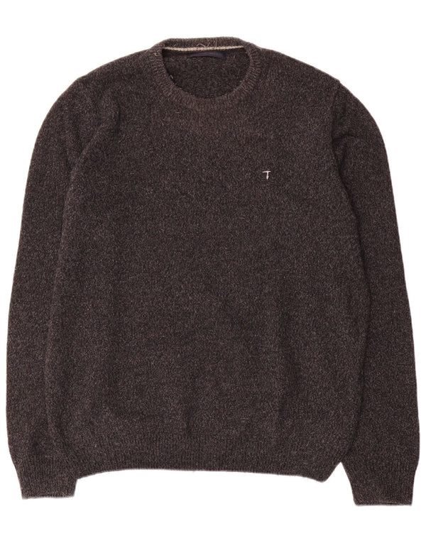 Trussardi Herre Crew Neck trøje Sweater Large Grey Flecked Wool