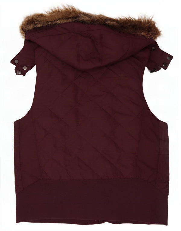 Marks & Spencer Dame Hætte Quiltet Gilet UK 22 3XL Burgundy Polyester