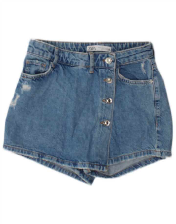 Zara Womens Distressed Denim Shorts XS W24 Blå Bomuld