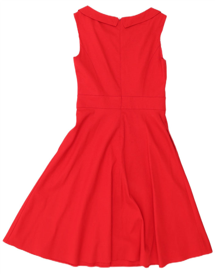 FASE otte Dame Ærmeløs A-line Kjole UK 10 Small Red Acetate