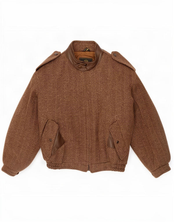 Ivy Oxford Herre Military Windbreaker Jacket UK 36 Small Brown Herringbone