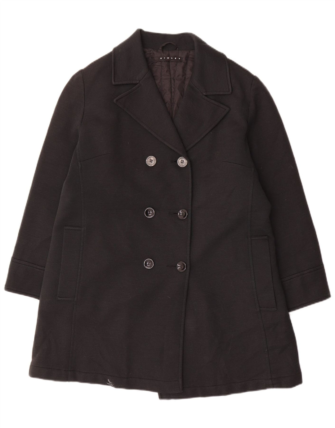 Sisley Dame Dobbeltradet Frakke UK 14 Medium Sort