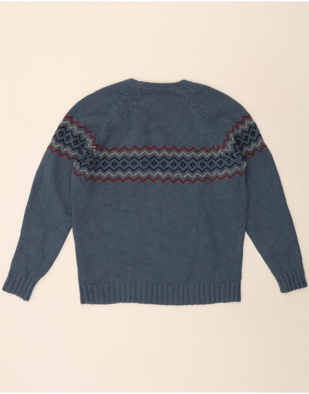 Massimo Dutti Herre Crew Neck Jumper Sweater Large Blue Fair Isle Wool
