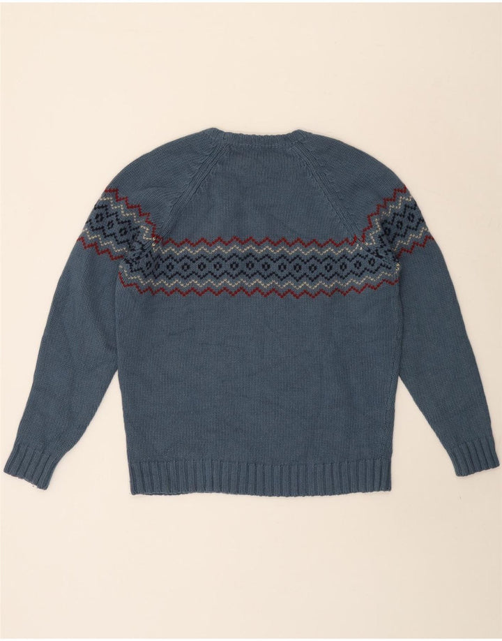 Massimo Dutti Herre Crew Neck Jumper Sweater Large Blue Fair Isle Wool
