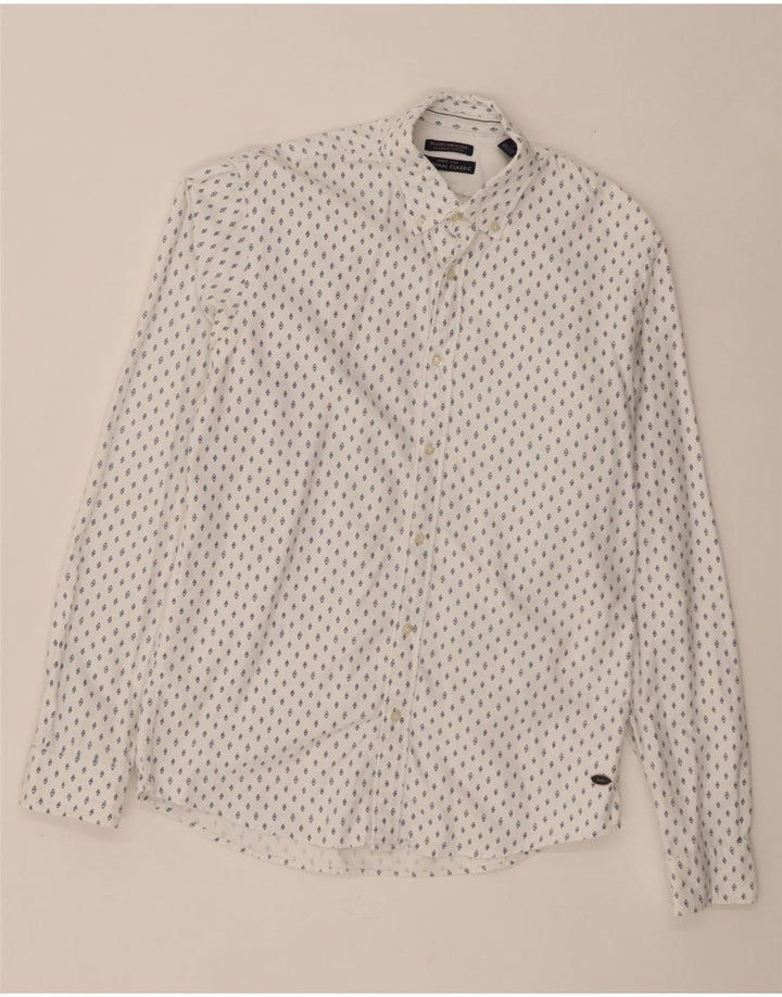Scotch & Soda Herre Classic Fit skjorte Medium hvid plettet bomuld